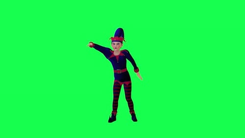 Blue,red dress cute elf dancing in party front angle green screen