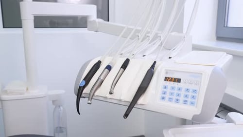 Dental Instruments in Modern Dental Clinic Professional Equipment for Stomatology Treatment Indoors