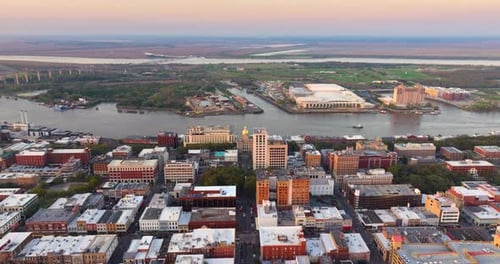 Aerial View of Savannah Georgia American City Old Historical Architecture USA Panoramic Cityscape at