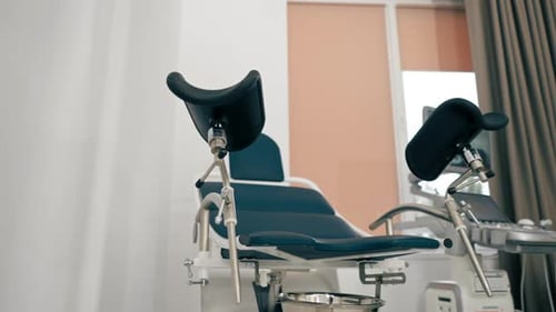 Gynecological chair with a screen in the medical office of the antenatal clinic in private clinic