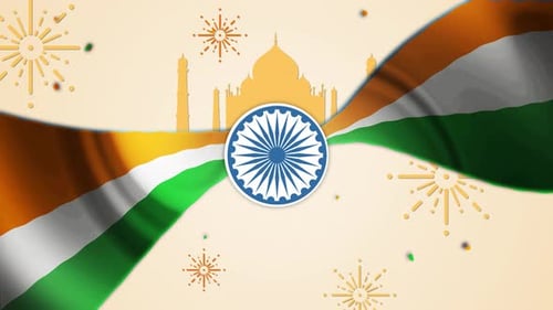 Animated Indian Flag with Taj Mahal and Ashoka Chakra Background