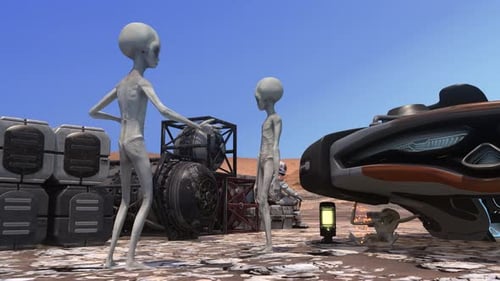 3D Animation of Aliens and Spaceship on Alien Planet
