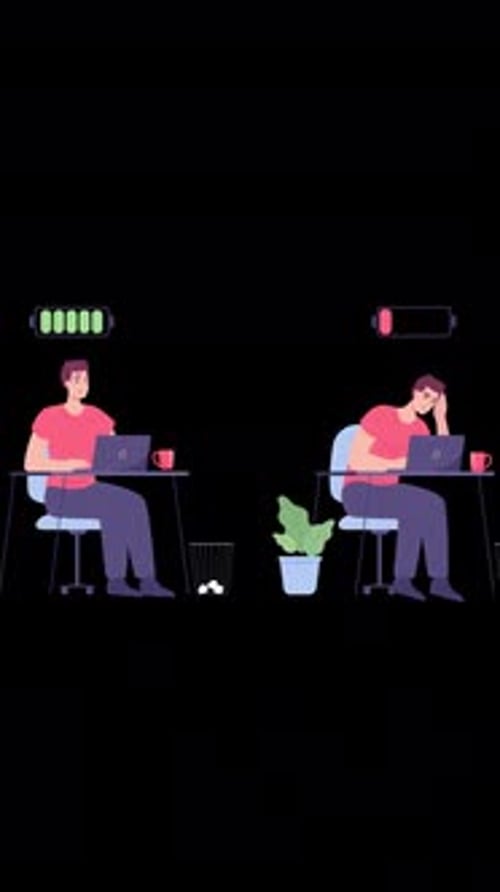 Tired And Energetic Office Worker Working In The Office Main On Vertical On Alpha Channel