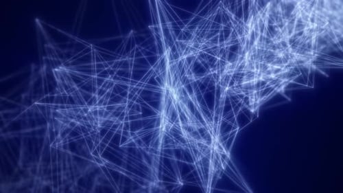 Réseau abstrait de connexions bleues brillantes et de nœuds formant une structure Web numérique