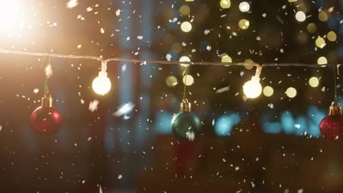 Christmas Lights and Ornaments with Gentle Snowfall
