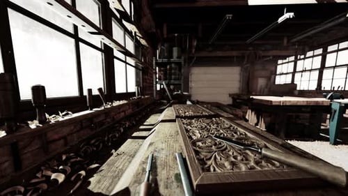 Traditional Old Carpenter Workshop Interior