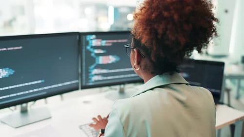 Screen, it support or woman developer on computer for coding research, project