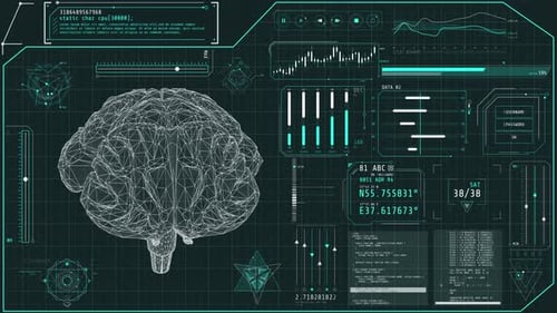 Animated Screen of a Hightech Interface with Brain Research Data