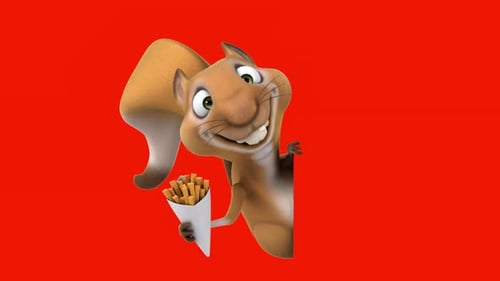Fun 3D cartoon squirrel with french fries (with alpha channel included)