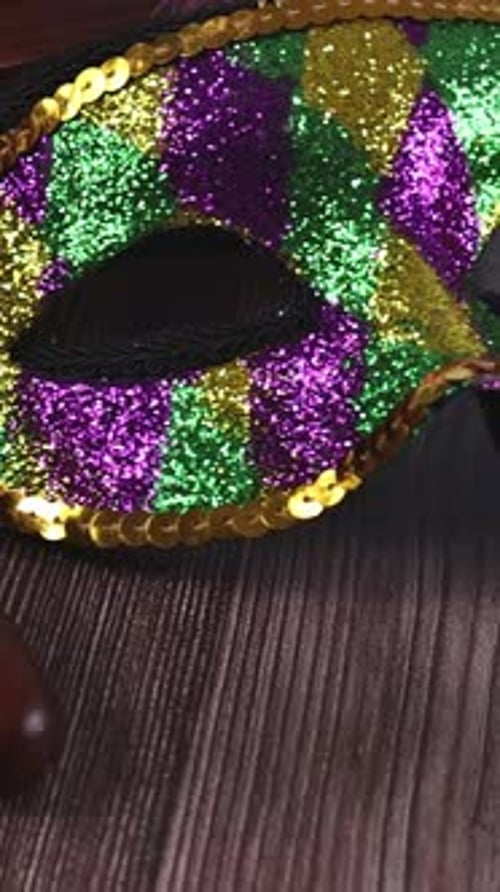 Festive Mardi Gras Still Life with Mask, Goblets