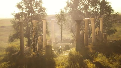 Ancient Roman Ruins with Broken Statues