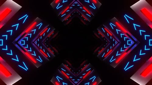 Red And Blue Neon Pulsing Square Tunnel Background Vj Loop In 4K