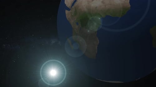 Rotating Planet Earth with Dynamic Lens Flare in Space