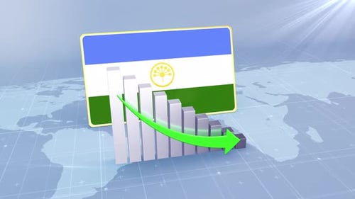 Bashkortostan Flag With Decrease Bar Chart Graph And Arrow Green