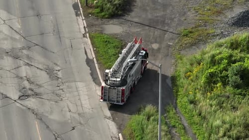 Aerial view of fire truck driving to the scene_1