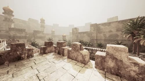 Exploring an Ancient Eastern City Fortifications Under a Hazy Sky