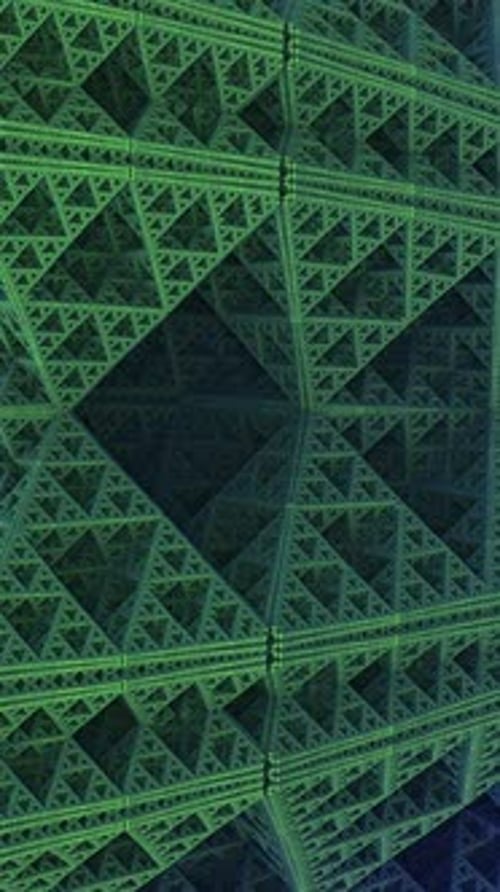 Vertikaler 3D-Videohintergrund mit rotierendem Dreiecksgewölbe