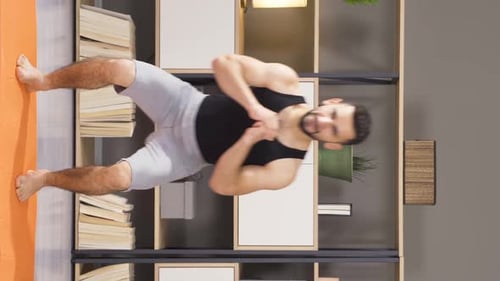 Man Doing Core Twist Exercise on Yoga Mat