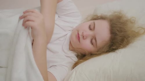 Child Sleep Quietly with Eyes Closed Kid Sleep Softly on Clean Pillow Child Sleep Relaxed in Cozy