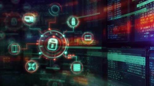 Futuristic Digital Cybersecurity Lock Network HUD Animation