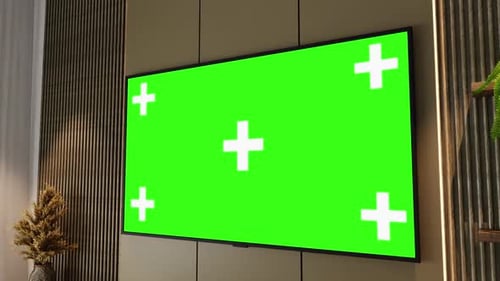 Modern TV Mockup with Green Screen and Tracking Markers