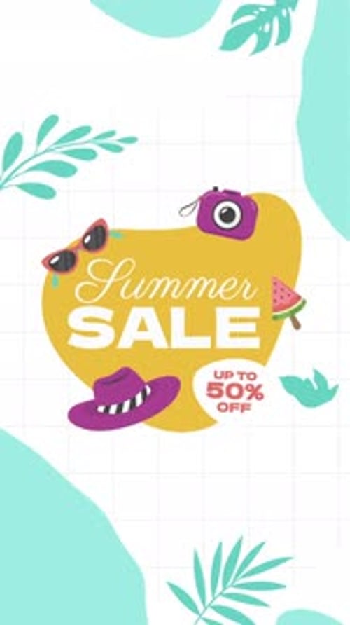 Animated Flat Design Summer Sale Title with Tropical Icons