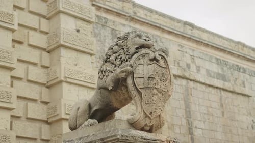 Lion Statue in a historic castle in Mdina, Malta
