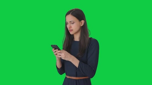 Angry girl chatting with someone Green screen