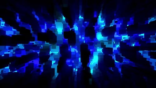 Abstract Blue Digital Blocks Glowing Light Background Loop