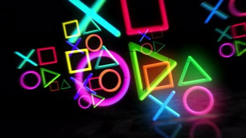 Joystick icons esport video game neon symbol 3d flight between