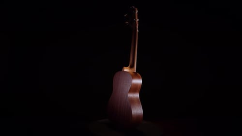 Ukulele auf schwarzem Hintergrund. Saiteninstrument für Ukulele