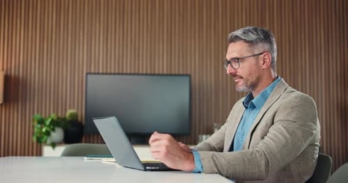 Typing, journalist or man in office with laptop, industry research or edit of article