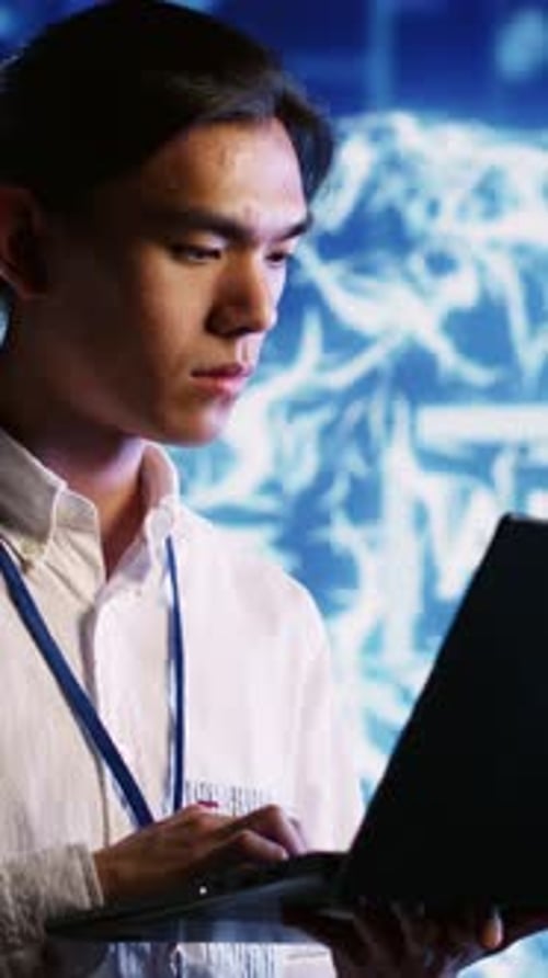 Vertical Video Inspector Overseeing AI Simulation