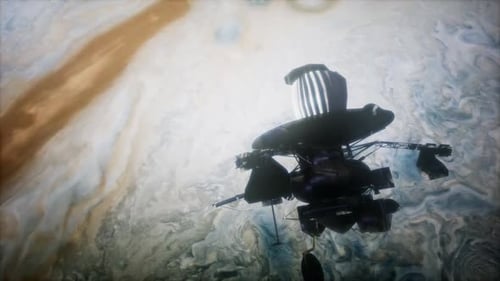 Space Probe Flying Past Gas Giant Planet