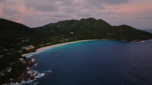Turquoise Bay with Lush Green Hills and Beach Seychelles Mahe
