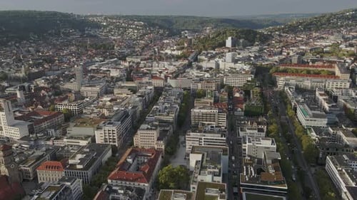 Aerial of the city outskirts in Stuttgart Germany near Stifskirche