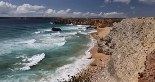 Panorama view of Praia do Tonel (Tonel beach) in Cape Sagres, Algarve, Portugal. Praia Do Tonel, bea