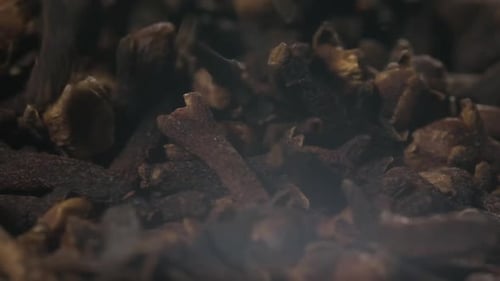 Aufnahme von Nelken, die auf einen Haufen fallen, Konzept für aromatische Gewürze. Zeitlupe