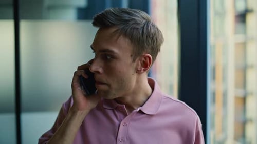 Angry Businessman Calling Smartphone in Office Closeup Man Ending Conversation