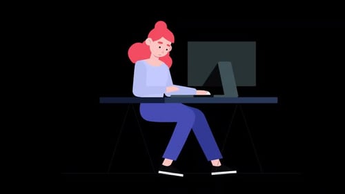 Young Girl Working On Office With Taskings Alpha Channel