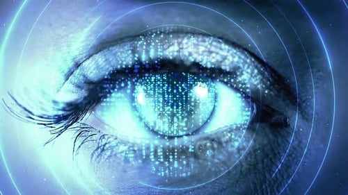 Digital Composite of Eye Open and Close While Binary Codes Move