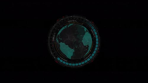 Blue digital planet earth sphere and circle futuristic HUD elements