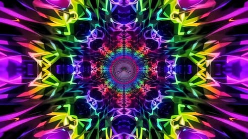 Hypnotic Rainbow Kaleidoscope Tunnel VJ Loop Abstract 3D Geo