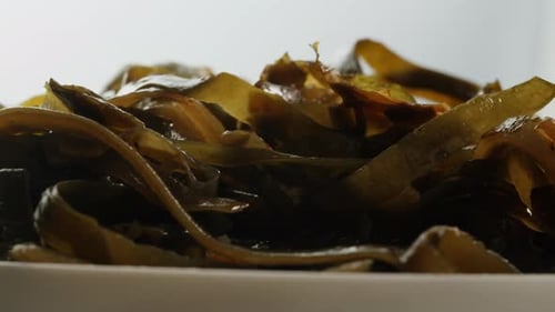 Japanese Wakame Seaweed Chuka Fermented Food Closeup on a Detail of Hiyashi Wakame Chuka or Seaweed