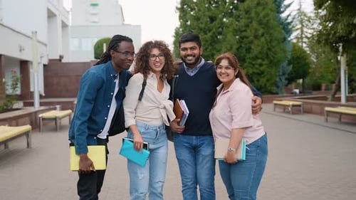 Diverse Group of Students Posing Together on Campus