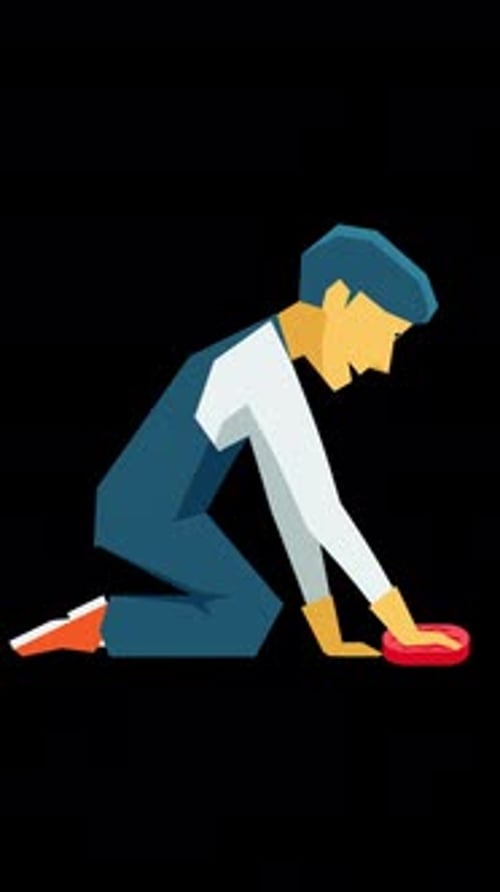 Cleaning Man Cleaning The Dirt On The Floor Vertical Alpha Channel