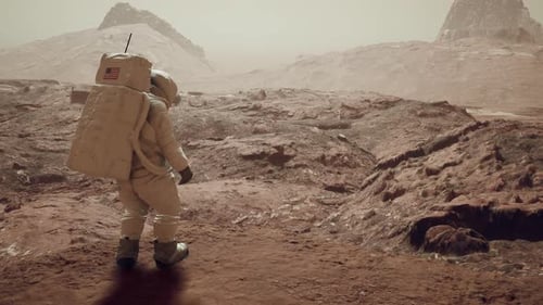 Astronaut Observes Vast Mars Landscape From Cliff Edge 3