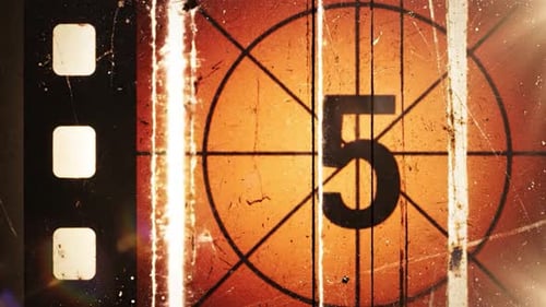 Old Film Tail Countdown with Perforations and Grunge Texture