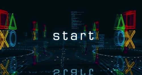 Cyber-Konzept mit Joystick-Gaming- und Konsolen-Videospielsymbolen
