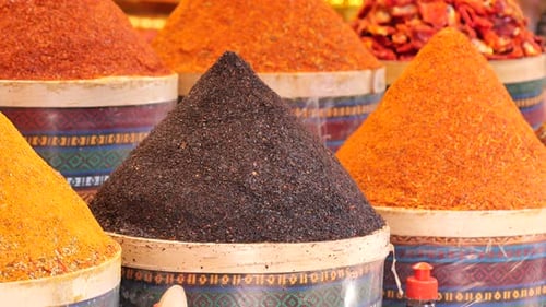 Colorful Spices in Vibrant Market Display